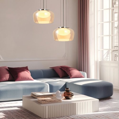 Lampa wisząca Insieme 35 szklana z kloszem bursztynowym nad stół