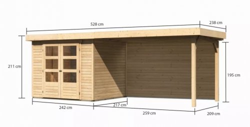 Dřevěný zahradní domek ASKOLA 3 s přístavkem 280 Dekorhome - BAREVNÁ VARIANTA: Smrk