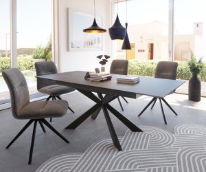 Jídelní stůl Daven 160/200x90 cm keramická šedá kovová rozkládací