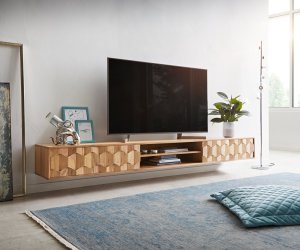 TV stolek Fevo 240 cm akácie přírodní 4 dvířka závěsné