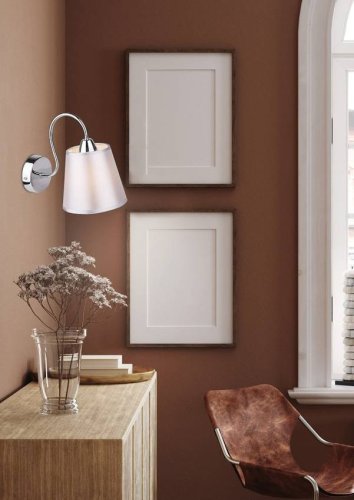 Okrúhla chrómová nástenná lampa so sivým látkovým tienidlom Luk