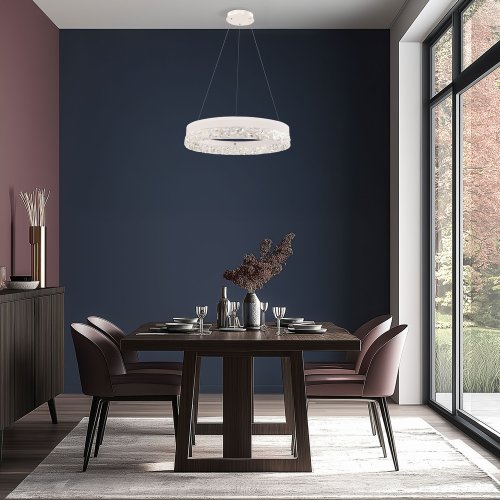 Očarujúca závesná lampa FROZI – biele tienidlo s kryštálmi – elegantné a moderné LED osvetlenie obývačky