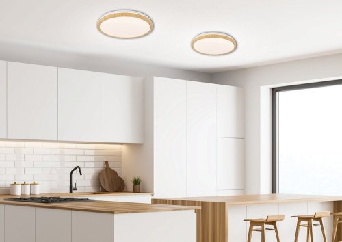 LED stropní svítidlo bílé + dřevěná lampa Gandava 24W 4000K