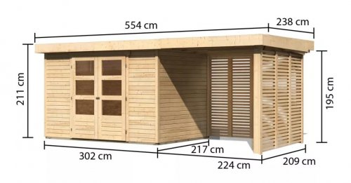 Dřevěný zahradní domek ASKOLA 4 s přístavkem Dekorhome - ŠÍŘKA: 522 cm