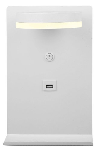 Biela LED nástenná lampa s poličkou na telefón USB nabíjačka Compact