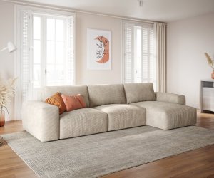 Rohová pohovka Lanzo L 360x160 cm manšestr béžová lenoška variabilní