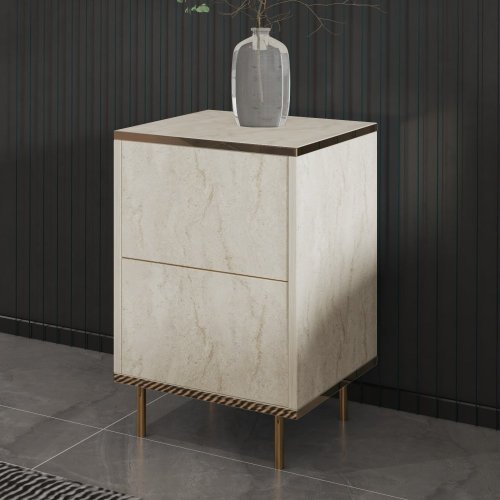 Nočný stolík Imaj - Travertine, Gold - POSLEDNÉ 2 KUSY