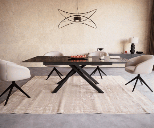 Jedálenský stôl Edge 180-220x100 reliéfne sklo dymovo čierna 3D dizajn