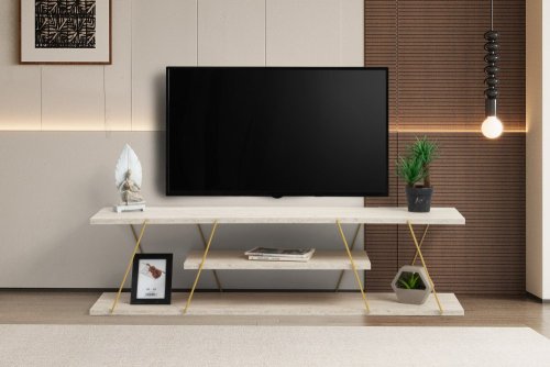 TV stolík Canaz - Gold, Travertine