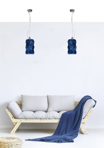 Závesná lampa Trilogy modrá zo skla