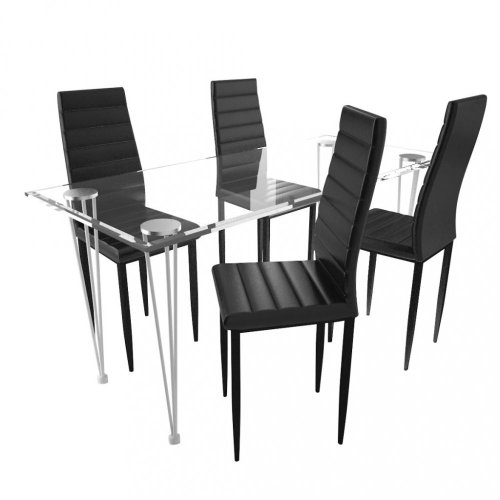Jídelní set 4+1 umělá kůže / kov / sklo Dekorhome