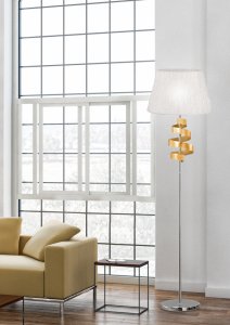 Stojací lampa černá/zlaté látkové stínidlo Denis