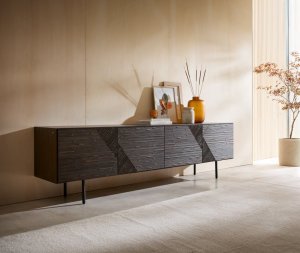 TV stolek Tereos 220 cm jasan tmavě hnědá 3D efekt 4 dvířka