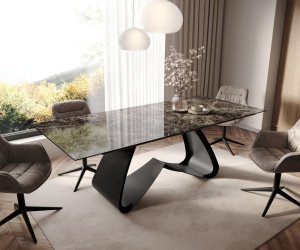 Jedálenský stôl Edge 180-220x100 keramika Laminam® Emperador Extra