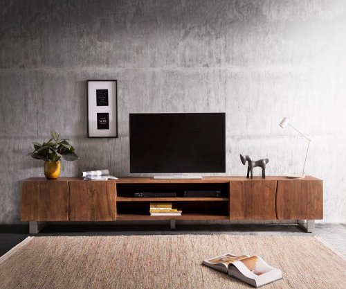 TV stolík Live-Edge 300 cm akácia hnedá 4 dvierka 2 priehradky