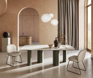 Jedálenský stôl Edge oválny 240x120 cm keramický Calacatta Luxe bielo
