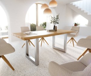 Jídelní stůl Edge 200x100 dub přírodní nerezová ocel široký Live-Edge