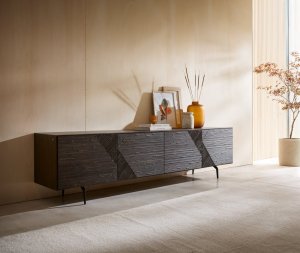 TV stolek Tereos 220 cm jasan tmavě hnědá 3D efekt 4 dvířka