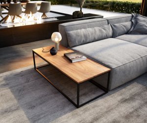 Konferenčný stolík Tatius 120x50 cm akácia prírodná čierna podnož