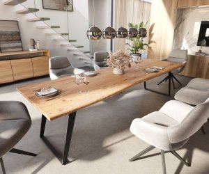 Jídelní stůl Edge 300x100 akácie přírodní kovová šikmá podnož