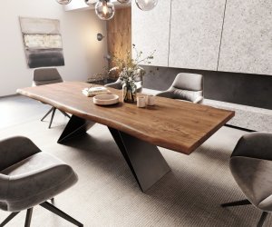Jídelní stůl Edge 260x100 XL akácie hnědá podnož ve tvaru V plochá