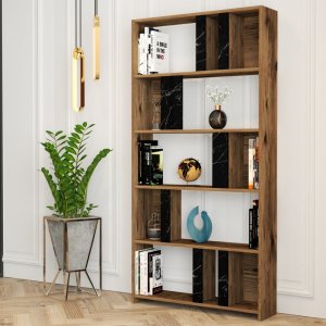 Knihovna Lima - Walnut, Black Marble
