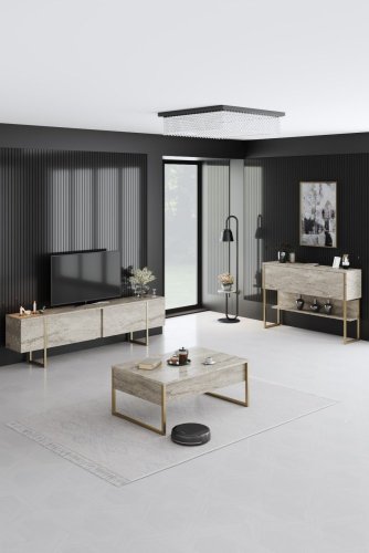 TV stolek Luxe - Travertine, Gold