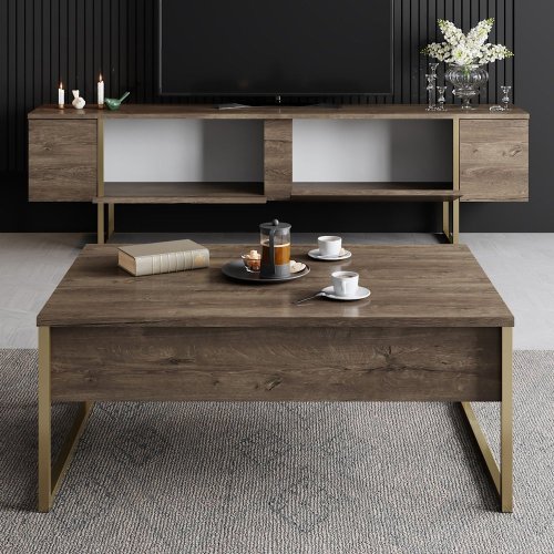 TV stolek Luxe - Walnut, Gold