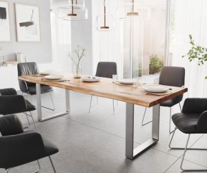 Jedálenský stôl Edge 260x100 XL akácia prírodná nerezová oceľ úzky