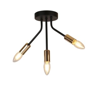 Čierno-zlatá stropná lampa 3x40W E14 Tiara