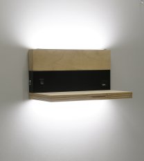 Nástenná lampa Anet, drevená+čierna s poličkou, 4000k