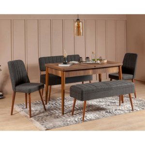 Jedálenský set s rozkladacím stolom a stoličkami (5 kusov) Vina 1053 - 4 - Anthracite, Walnut