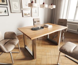 DELIFE Jídelní stůl Edge 140x90 přírodní akácie nerezová ocel široká