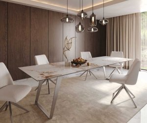 Jídelní stůl Edge 300x100 keramika minas melange bílo-béžová nerezová