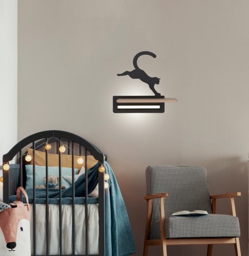 LED 5W dětská nástěnná lampa černá kočka skákající kočka