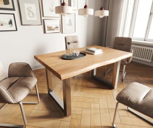 DELIFE Jídelní stůl Edge 140x90 XL akácie přírodní nerezová ocel