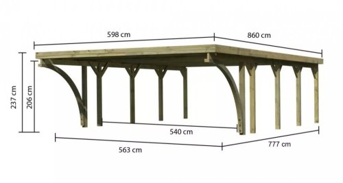 Dřevěný přístřešek / carport CLASSIC 3C s plechy Dekorhome