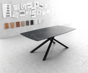 Jídelní stůl Edge zaoblená 200x100cm Laminam® keramika šedá podnož