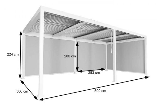 Bioklimatická pergola HWC-L46 3x6 se 3 bočními stěnami - BAREVNÁ VARIANTA: Bílá