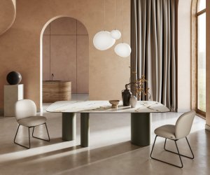 Jedálenský stôl Edge oválny 240x120 cm keramický Calacatta Luxe bielo