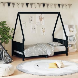 Dětská postel černá 80 x 160 cm masivní borové dřevo