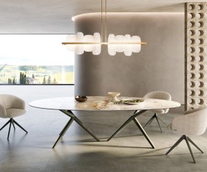 Jedálenský stôl Edge oválny 280x130 keramický minas melange biely