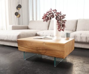 Konferenční stolek Nová 80x60x38 cm přírodní akácie 2 zásuvky závěsné