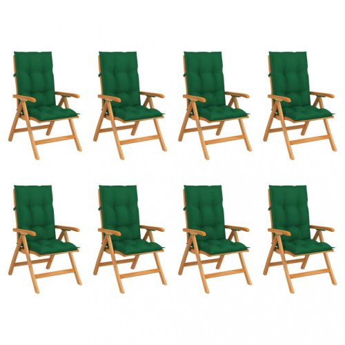 Skladacia záhradná stolička s poduškami 8 ks teak / látka Dekorhome - BAREVNÁ VARIANTA: Tmavo zelená