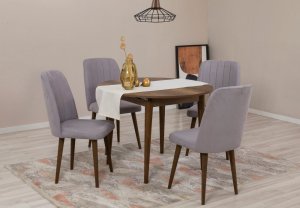 Jedálenský set s rozkladacím stolom a stoličkami (5 kusov) Vina 0701 - Walnut, Grey