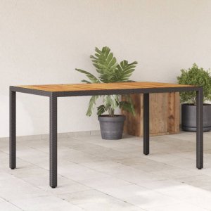 Zahradní stůl s akáciovou deskou černý 150x90x75 cm polyratan
