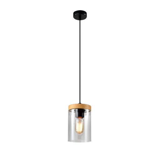 Závesná lampa Wels 1X40 čierna s dreveným dymovým tienidlom