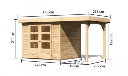Dřevěný zahradní domek ASKOLA 3 s přístavkem 150 Dekorhome - BAREVNÁ VARIANTA: Šedá