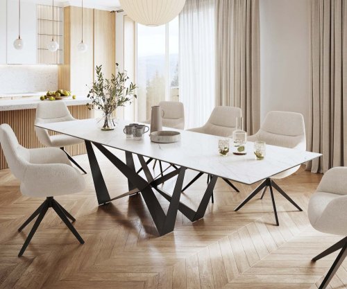Jídelní stůl Edge 300x100cm Laminam® keramika bílá podnož plochá ocel