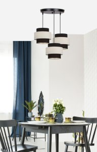 Závěsná lampa Benta černá, destička, 3x40W, stínidlo E27, černá+krémová